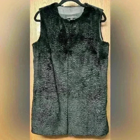 Lafayette 148 100% Rabbit Fur Vest, 100% Leather Trim - Black, Women’s Size M - Picture 1 of 9
